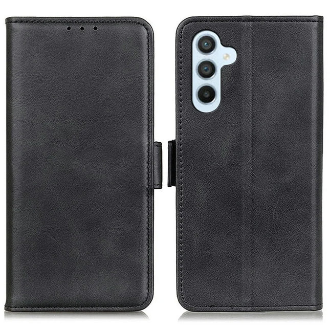 For Samsung Galaxy A26 5G Case Stand Cowhide Texture PU Leather Phone Cover - Black