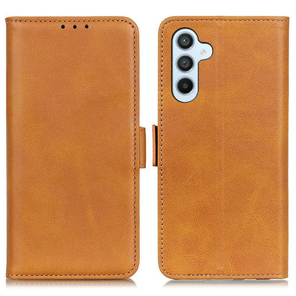 For Samsung Galaxy A26 5G Case Stand Cowhide Texture PU Leather Phone Cover - Yellow