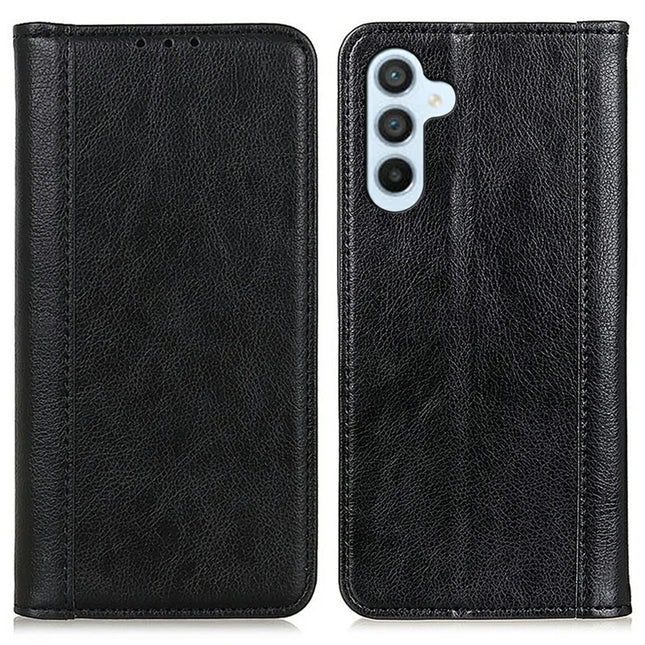 For Samsung Galaxy A26 5G Stand Case Split Leather Litchi Texture Wallet Phone Cover - Black