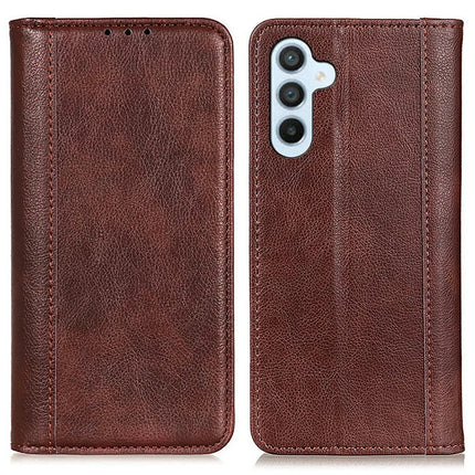 For Samsung Galaxy A26 5G Stand Case Split Leather Litchi Texture Wallet Phone Cover - Brown