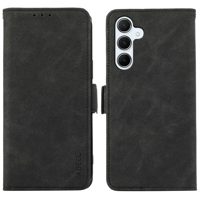 ABEEL For Samsung Galaxy A26 5G Case PU Leather Folio Stand View RFID Blocking Phone Cover - Black