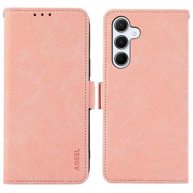 ABEEL For Samsung Galaxy A26 5G Case PU Leather Folio Stand View RFID Blocking Phone Cover - Pink