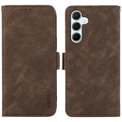 ABEEL For Samsung Galaxy A26 5G Case PU Leather Folio Stand View RFID Blocking Phone Cover - Brown