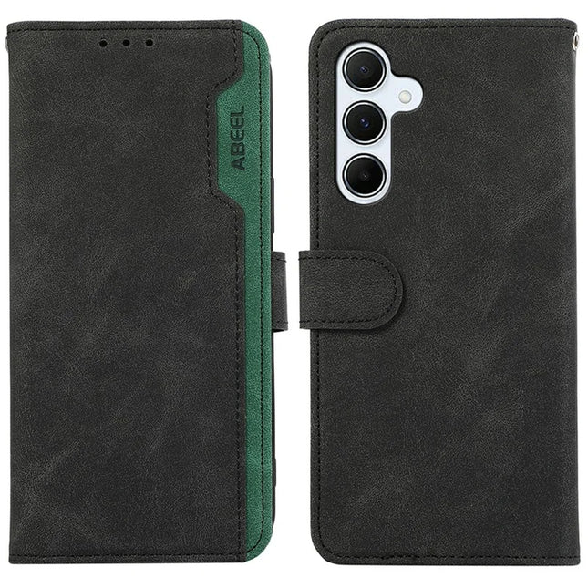 ABEEL For Samsung Galaxy A26 5G Case Color Splicing Leather Flip Phone Cover RFID Blocking - Black