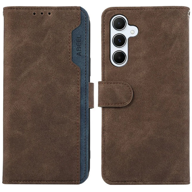 ABEEL For Samsung Galaxy A26 5G Case Color Splicing Leather Flip Phone Cover RFID Blocking - Brown