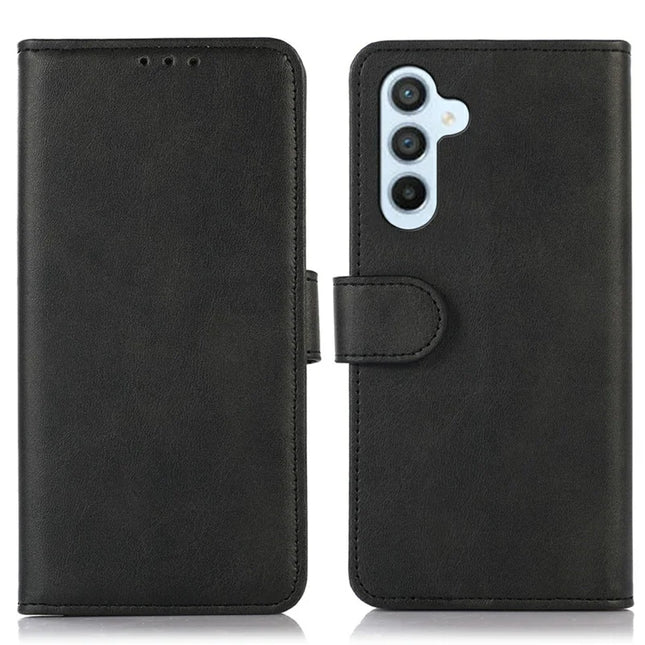 For Samsung Galaxy A26 5G Case Cowhide Texture Leather Wallet Phone Cover with Stand - Black