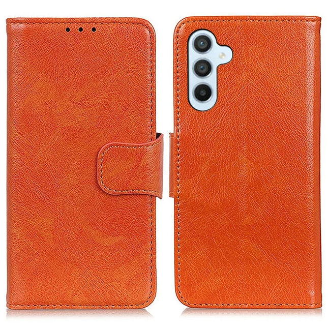 For Samsung Galaxy A26 5G Case Nappa Texture Split Leather Wallet Phone Cover - Orange