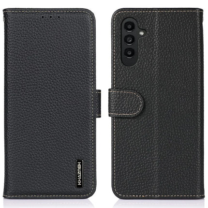 KHAZNEH For Samsung Galaxy A26 5G Phone Case Genuine Cow Leather Flip Cover - Black