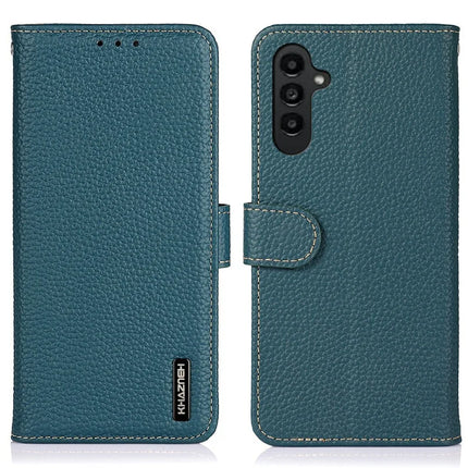 KHAZNEH For Samsung Galaxy A26 5G Phone Case Genuine Cow Leather Flip Cover - Green