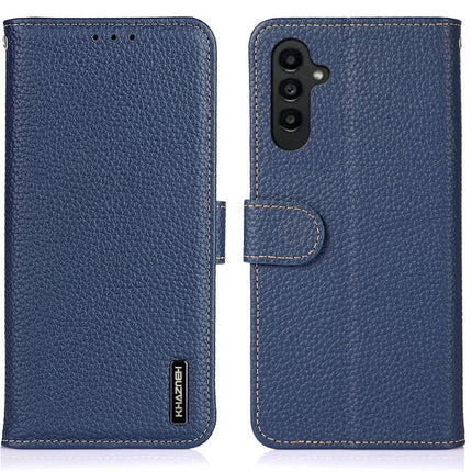 KHAZNEH For Samsung Galaxy A26 5G Phone Case Genuine Cow Leather Flip Cover - Blue
