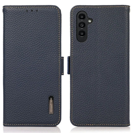 KHAZNEH For Samsung Galaxy A26 5G Phone Case Genuine Cow Leather Cover RFID Blocking - Blue