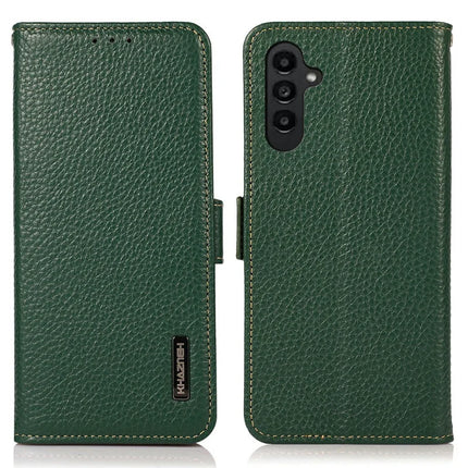 KHAZNEH For Samsung Galaxy A26 5G Phone Case Genuine Cow Leather Cover RFID Blocking - Green