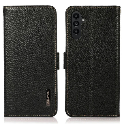 KHAZNEH For Samsung Galaxy A26 5G Phone Case Genuine Cow Leather Cover RFID Blocking - Black