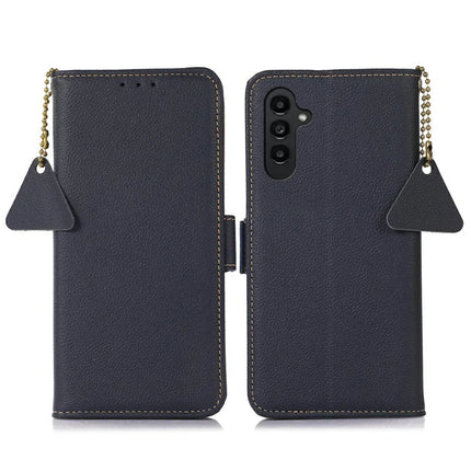 TJ For Samsung Galaxy A26 5G Case RFID Blocking Genuine Cow Leather Phone Cover - Blue