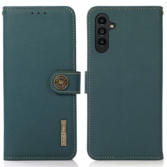 KHAZNEH For Samsung Galaxy A26 5G Case Genuine Cow Leather Wallet Phone Cover - Green