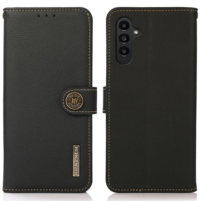 KHAZNEH For Samsung Galaxy A26 5G Case Genuine Cow Leather Wallet Phone Cover - Black