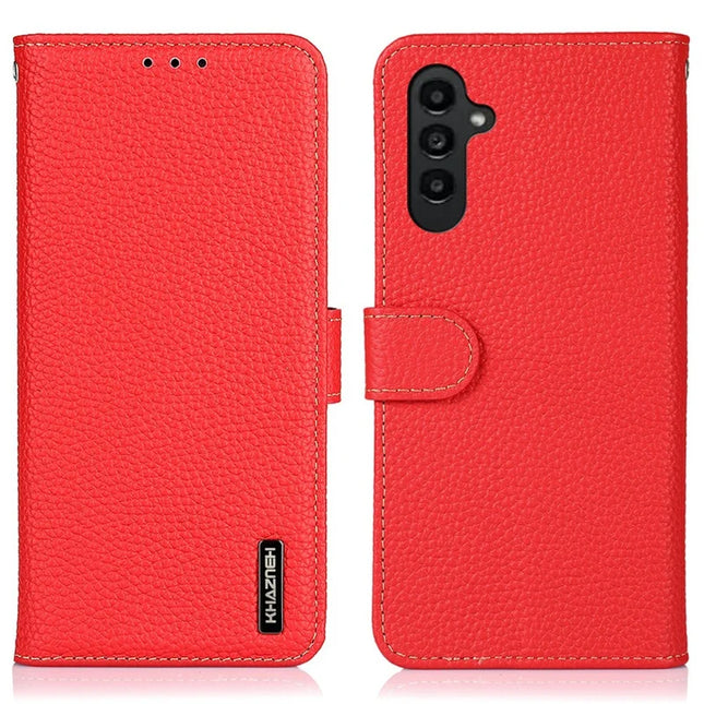 KHAZNEH For Samsung Galaxy A36 5G Phone Case Genuine Cow Leather Flip Cover - Red