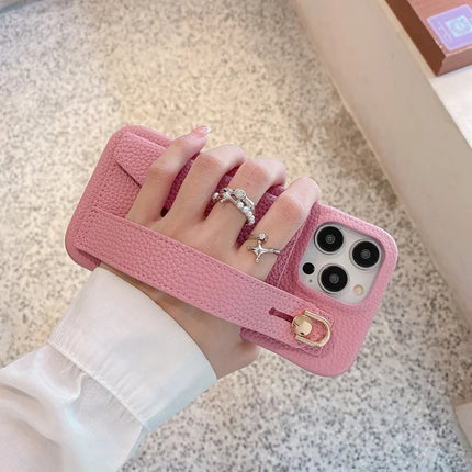 For iPhone 15 Pro Max Case with Card Slot Wristband Kickstand PU Leather+PET Phone Cover