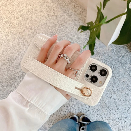 For iPhone 15 Pro Max Case with Card Slot Wristband Kickstand PU Leather+PET Phone Cover