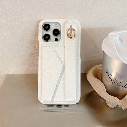 ShopCaseCart Premium Kickstand iPhone 15 Pro Protective cover with Card Slot Wristband Kickstand PU Leather+PET Phone Guard