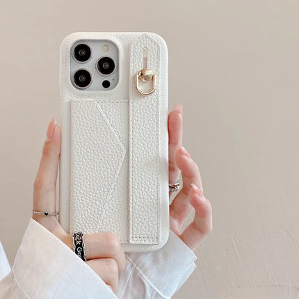 ShopCaseCart Premium Kickstand iPhone 15 Pro Protective cover with Card Slot Wristband Kickstand PU Leather+PET Phone Guard