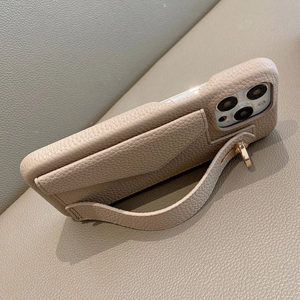 ShopCaseCart Premium Kickstand iPhone 15 Pro Protective cover with Card Slot Wristband Kickstand PU Leather+PET Phone Guard