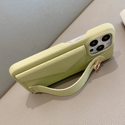 ShopCaseCart Premium Kickstand iPhone 15 Pro Protective cover with Card Slot Wristband Kickstand PU Leather+PET Phone Guard
