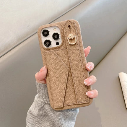 ShopCaseCart Premium Kickstand iPhone 15 Pro Protective cover with Card Slot Wristband Kickstand PU Leather+PET Phone Guard
