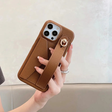 ShopCaseCart Premium Kickstand iPhone 15 Pro Protective cover with Card Slot Wristband Kickstand PU Leather+PET Phone Guard