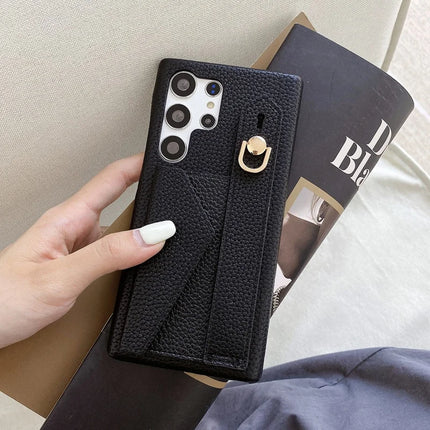 For Samsung Galaxy S23 Ultra Case with Card Slot Wristband Kickstand PU Leather+PET Phone Cover