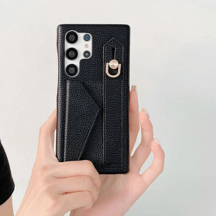 For Samsung Galaxy S23 Ultra Case with Card Slot Wristband Kickstand PU Leather+PET Phone Cover