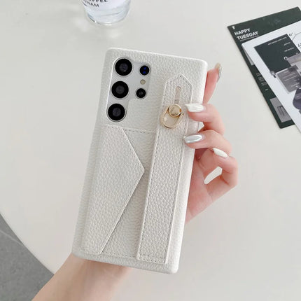 For Samsung Galaxy S23 Ultra Case with Card Slot Wristband Kickstand PU Leather+PET Phone Cover
