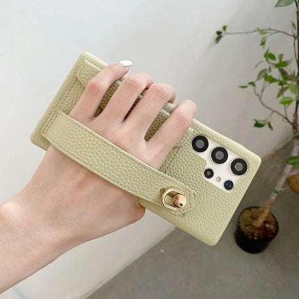 For Samsung Galaxy S23 Ultra Case with Card Slot Wristband Kickstand PU Leather+PET Phone Cover