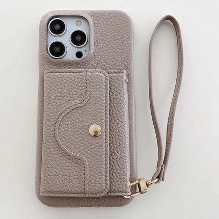 For iPhone 13 Pro Max Case Mirror Design PU Leather Back Cover with Card Slots, Wrist Strap