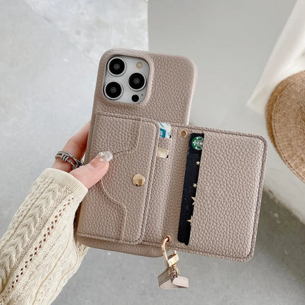 For iPhone 13 Pro Max Case Mirror Design PU Leather Back Cover with Card Slots, Wrist Strap