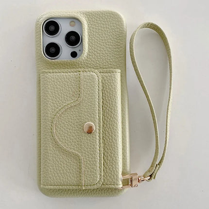 For iPhone 13 Pro Max Case Mirror Design PU Leather Back Cover with Card Slots, Wrist Strap