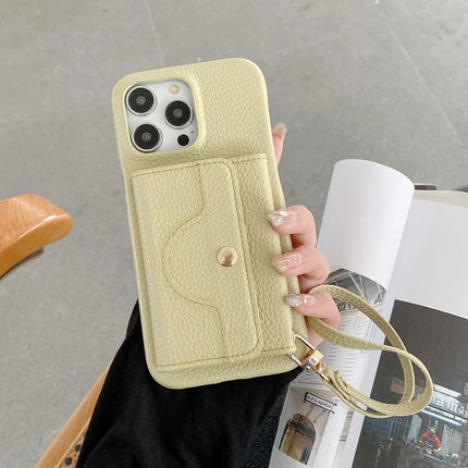 For iPhone 13 Pro Max Case Mirror Design PU Leather Back Cover with Card Slots, Wrist Strap