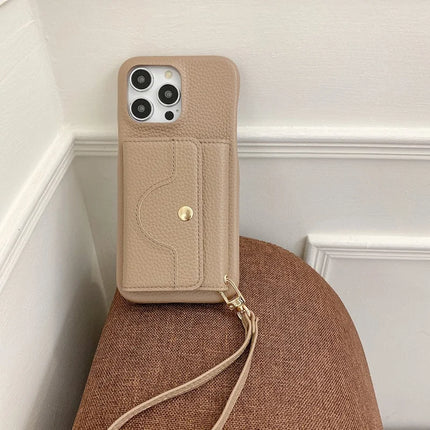 For iPhone 13 Pro Max Case Mirror Design PU Leather Back Cover with Card Slots, Wrist Strap