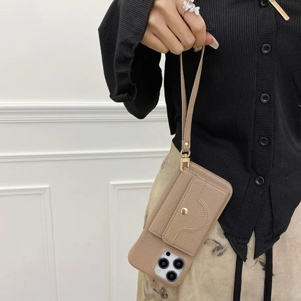 For iPhone 13 Pro Max Case Mirror Design PU Leather Back Cover with Card Slots, Wrist Strap