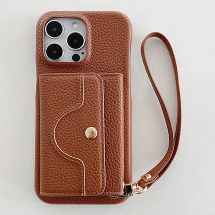 For iPhone 13 Pro Max Case Mirror Design PU Leather Back Cover with Card Slots, Wrist Strap