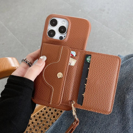 For iPhone 13 Pro Max Case Mirror Design PU Leather Back Cover with Card Slots, Wrist Strap