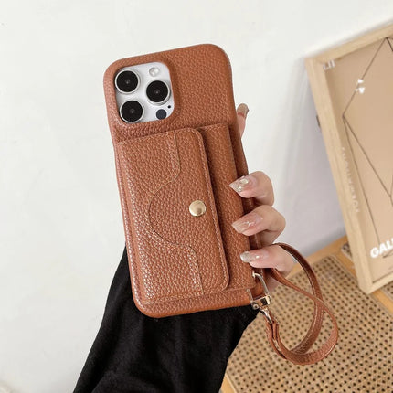 For iPhone 13 Pro Max Case Mirror Design PU Leather Back Cover with Card Slots, Wrist Strap