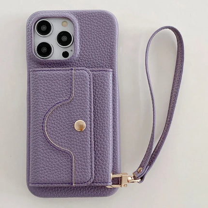 For iPhone 13 Pro Max Case Mirror Design PU Leather Back Cover with Card Slots, Wrist Strap
