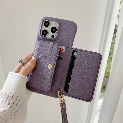 For iPhone 13 Pro Max Case Mirror Design PU Leather Back Cover with Card Slots, Wrist Strap