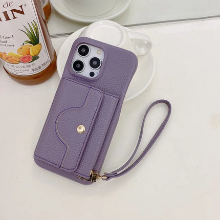 For iPhone 13 Pro Max Case Mirror Design PU Leather Back Cover with Card Slots, Wrist Strap