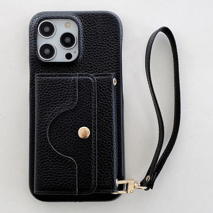 For iPhone 13 Pro Max Case Mirror Design PU Leather Back Cover with Card Slots, Wrist Strap