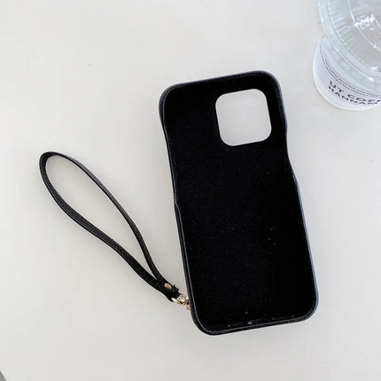 For iPhone 13 Pro Max Case Mirror Design PU Leather Back Cover with Card Slots, Wrist Strap