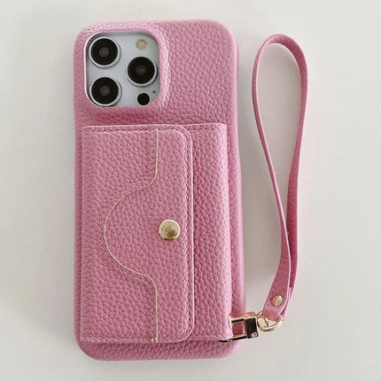 For iPhone 13 Pro Max Case Mirror Design PU Leather Back Cover with Card Slots, Wrist Strap