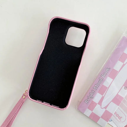 For iPhone 13 Pro Max Case Mirror Design PU Leather Back Cover with Card Slots, Wrist Strap