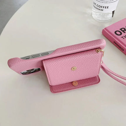 For iPhone 13 Pro Max Case Mirror Design PU Leather Back Cover with Card Slots, Wrist Strap